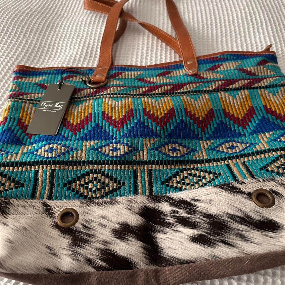 Myra Bag Vibrant Blue and Brown Tote